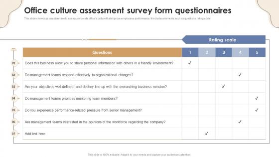 Office Culture Assessment Survey Form Questionnaires