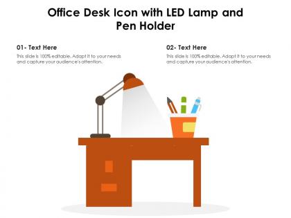 Office desk icon with led lamp and pen holder