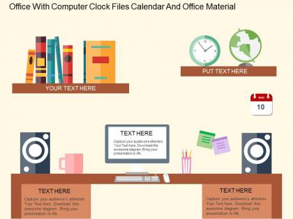 Office with computer clock files calender and office material flat powerpoint desgin
