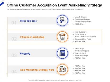 Offline customer acquisition event marketing strategy ppt icon graphics