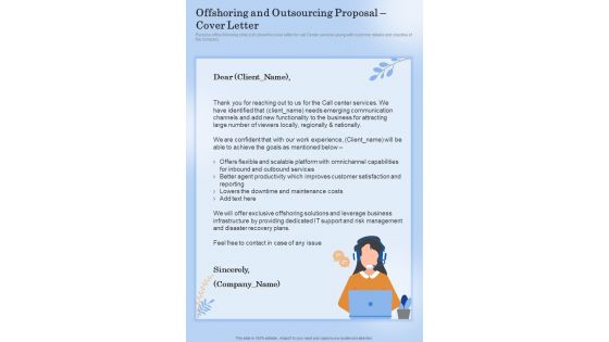 Offshoring And Outsourcing Proposal Cover Letter One Pager Sample Example Document