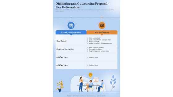 Offshoring And Outsourcing Proposal Key Deliverables One Pager Sample Example Document