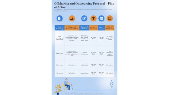 Offshoring And Outsourcing Proposal Plan Of Action One Pager Sample Example Document