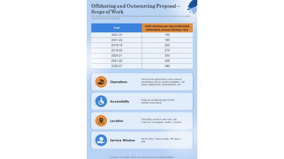Offshoring And Outsourcing Proposal Scope Of Work One Pager Sample Example Document