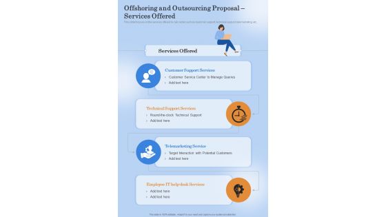Offshoring And Outsourcing Proposal Services Offered One Pager Sample Example Document