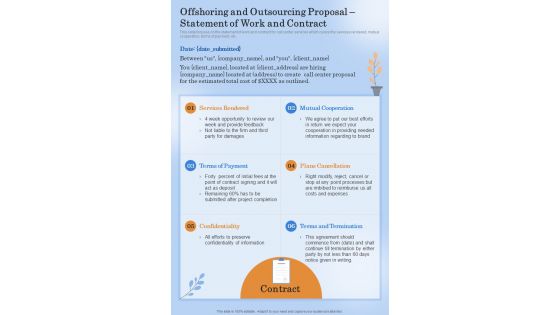 Offshoring And Outsourcing Proposal Statement Of Work One Pager Sample Example Document