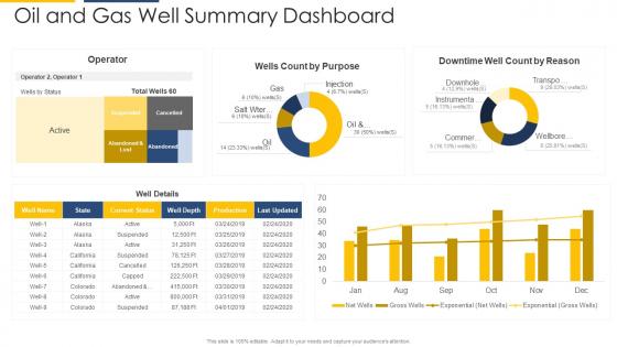 Oil and gas well summary dashboard strategic overview of oil and gas industry ppt professional