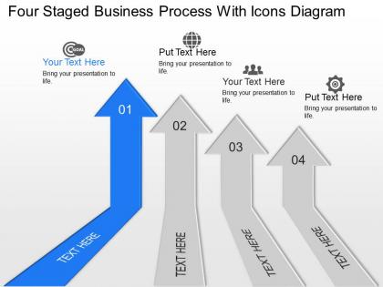 Ok four staged business process with icons diagram powerpoint template slide