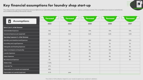 On Demand Laundry Business Plan Key Financial Assumptions For Laundry Shop Start Up BP SS