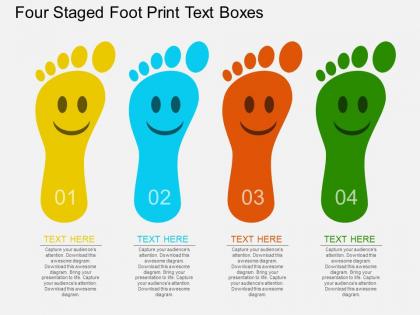 On four staged foot print text boxes flat powerpoint design