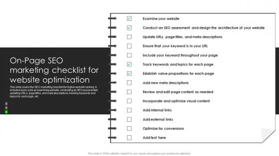 On Page SEO Marketing Checklist For Website Optimization Business Client Capture Guide