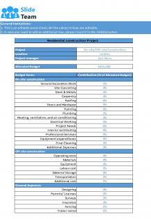 On Site Off Site Construction Project Budget Excel Spreadsheet Worksheet Xlcsv XL SS