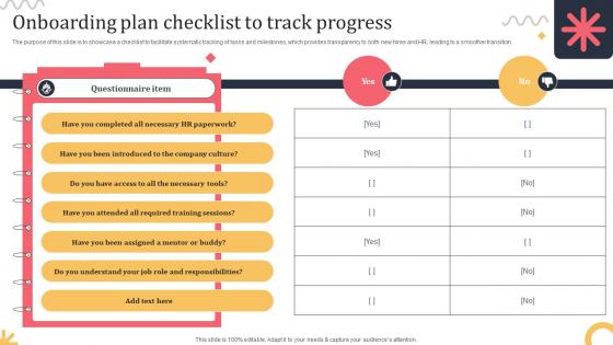 Onboarding Plan Checklist To Track Progress