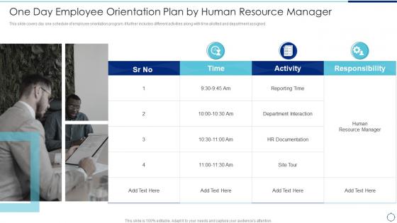 One Day Employee Orientation Plan By Human Resource Manager