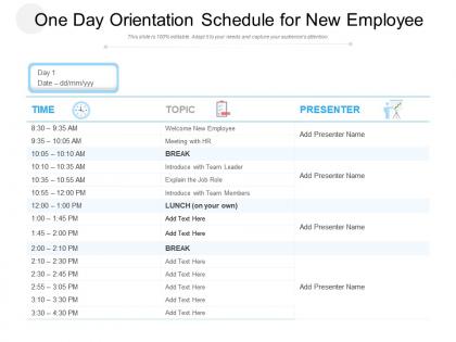 One day orientation schedule for new employee