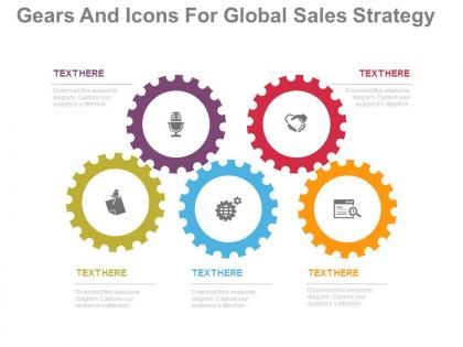 One five gears and icons for global sales strategy flat powerpoint design