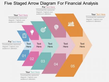 One five staged arrow diagram for financial analysis flat powerpoint design