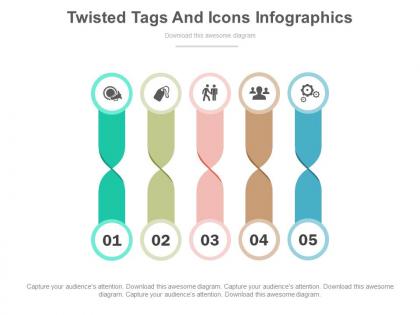 One five twisted tags and icons infographics flat powerpoint design