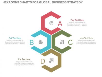 One four hexagons charts for global business strategy flat powerpoint design