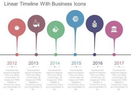 One linear timeline with business icons flat powerpoint design