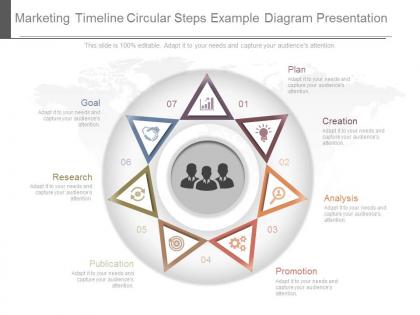 One marketing timeline circular steps example diagram presentation