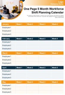 One page 5 month workforce shift planning calendar presentation report infographic ppt pdf document