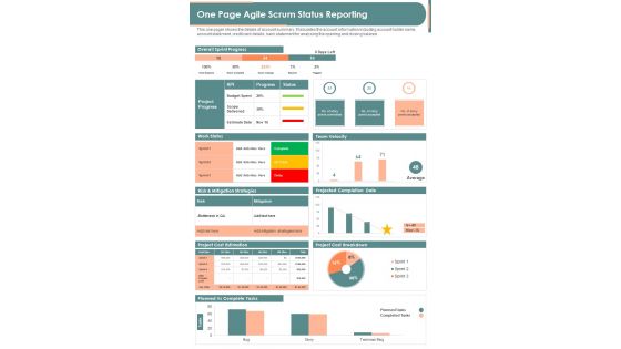 One Page Agile Scrum Status Reporting Presentation Infographic Ppt Pdf Document