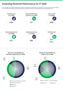 One page analyzing financial performance for fy 2020 template 292 report infographic ppt pdf document