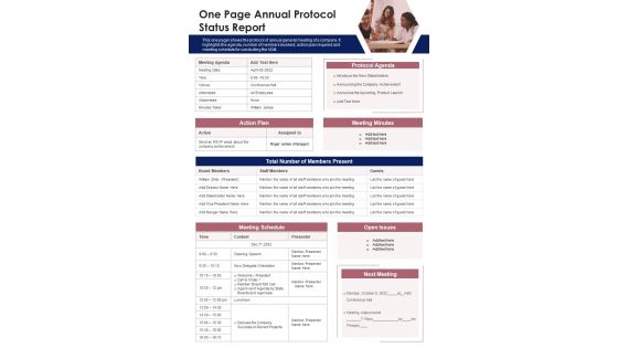 One Page Annual Protocol Status Report Presentation Infographic Ppt Pdf Document