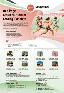 One page athletics product catalog template presentation report infographic ppt pdf document