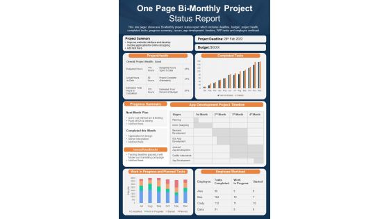 One Page Bi Monthly Project Status Report Presentation Infographic Ppt Pdf Document