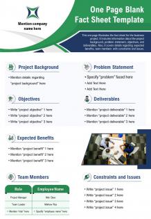 One page blank fact sheet template presentation report ppt pdf document