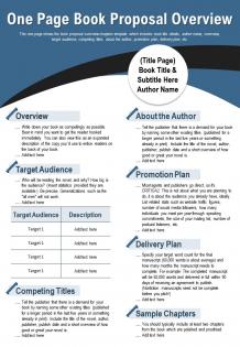One page book proposal overview presentation report infographic ppt pdf document