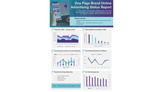 One Page Brand Online Advertising Status Report Presentation Infographic PPT PDF Document