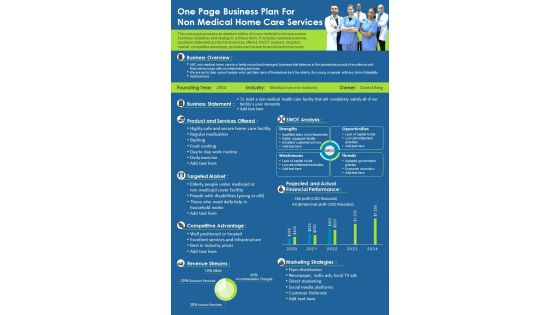 One Page Business Plan For Non Medical Home Care Services Presentation Report Infographic Ppt Pdf Document