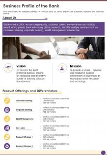 One page business profile of the bank presentation report infographic ppt pdf document