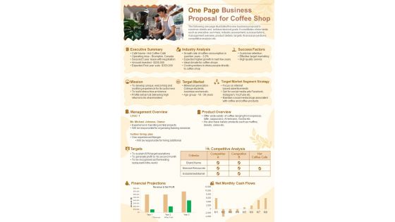 One Page Business Proposal For Coffee Shop Presentation Report Infographic PPT PDF Document