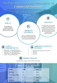 One page buyer and agent presentation for commercial furniture presentation report infographic ppt pdf document