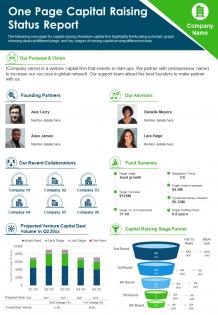One page capital raising status report presentation infographic ppt pdf document