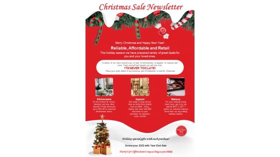 One Page Christmas Sale Newsletter Template Presentation Report Infographic Ppt Pdf Document