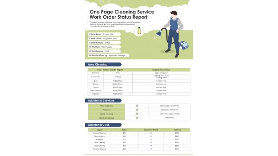 One Page Cleaning Service Work Order Status Report Presentation Infographic Ppt Pdf Document