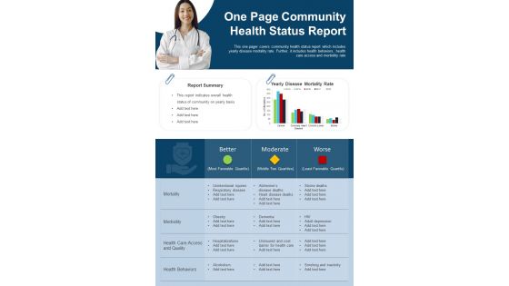 One Page Community Health Status Report Presentation Infographic Ppt Pdf Document