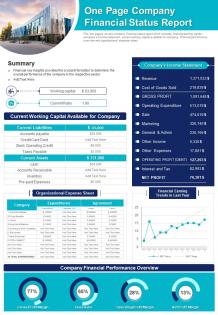 One page company financial status report presentation infographic ppt pdf document