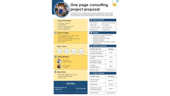 One Page Consulting Project Proposal Presentation Report Infographic PPT PDF Document
