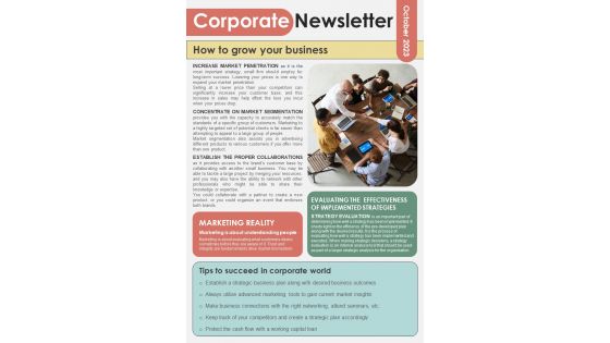 One Page Corporate Department Newsletter Presentation Report Infographic PPT PDF Document