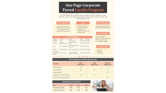 One Page Corporate Tiered Loyalty Program Presentation Report Infographic Ppt Pdf Document