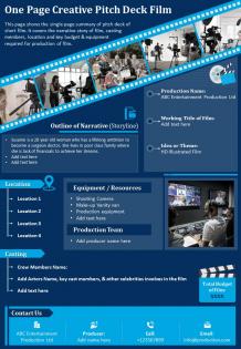 One page creative pitch deck film presentation report infographic ppt pdf document