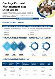 One page cultural management fact sheet sample presentation report ppt pdf document