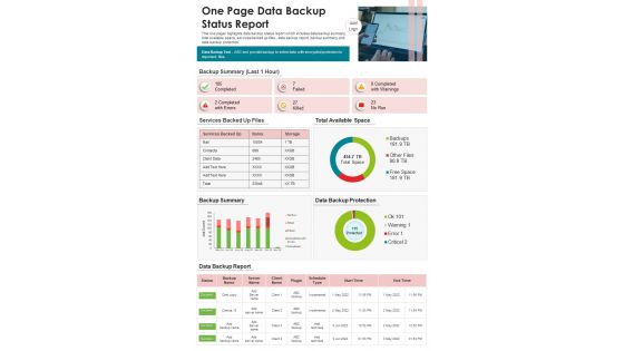 One Page Data Backup Status Report Presentation Infographic Ppt Pdf Document