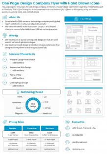 One page design company flyer with hand drawn icons presentation report ppt pdf document